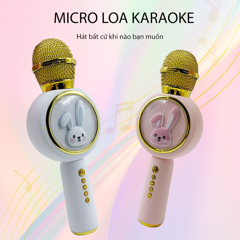 Micro Karaoke Bluetooth Không Dây Kèm Loa Floveme X6 Hình Thỏ Đáng Yêu Âm Thanh Trầm Ấm Hát Hay Bắt Gịong Tốt-Hàng chính hãng