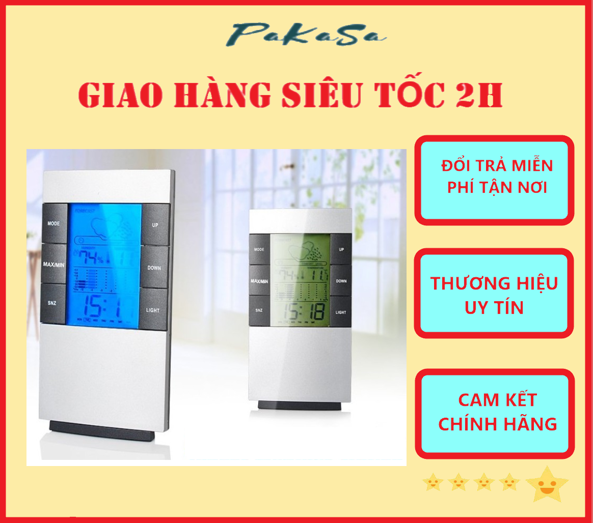 Đồng Hồ Để Bàn Tích Hợp -Nhiệt Kế Điện Tử Và Ẩm Kế Trong Nhà PaKaSa