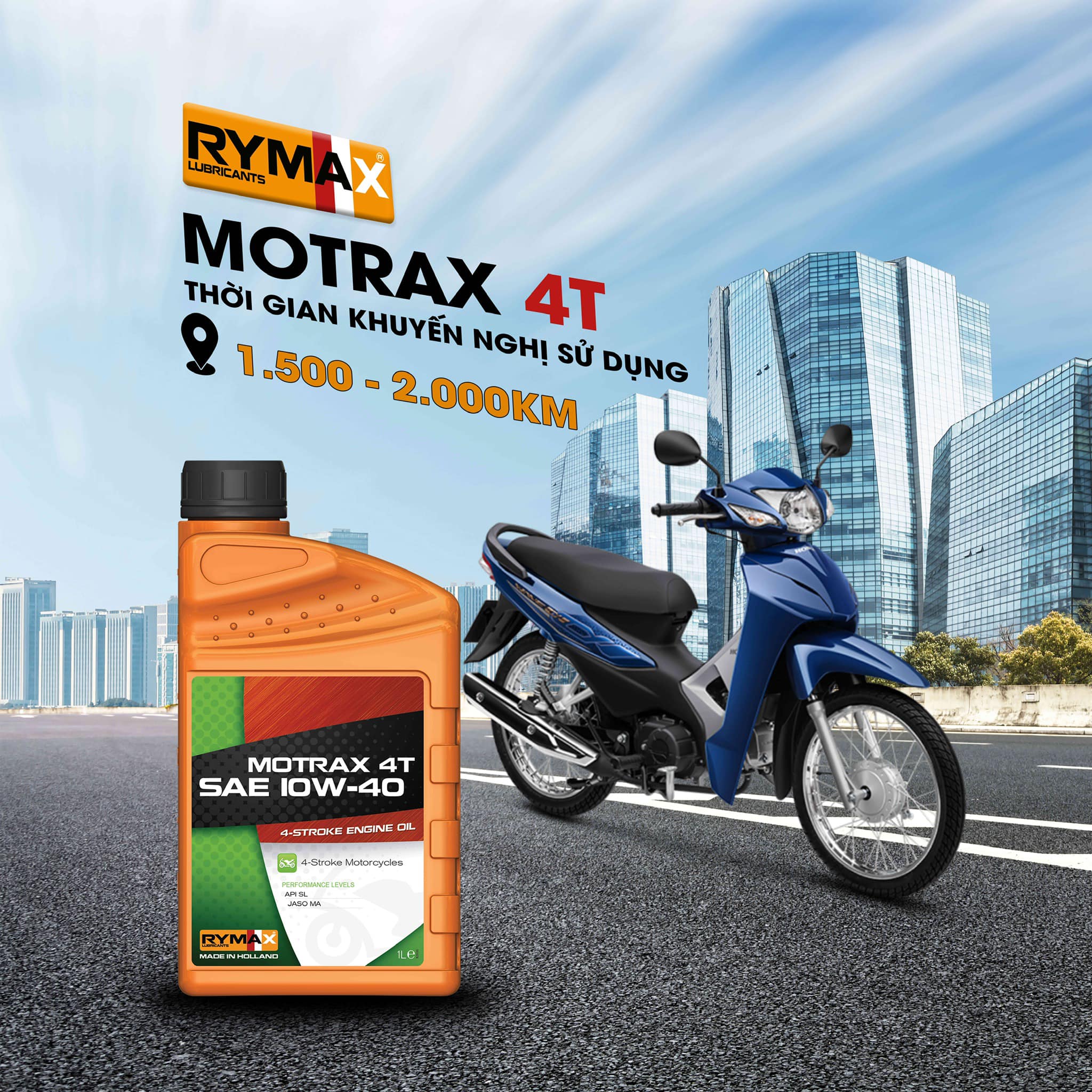 Dầu nhớt xe máy Rymax Motrax 4T ( Chai 0.8L, 1L ) - Dầu gốc khoáng