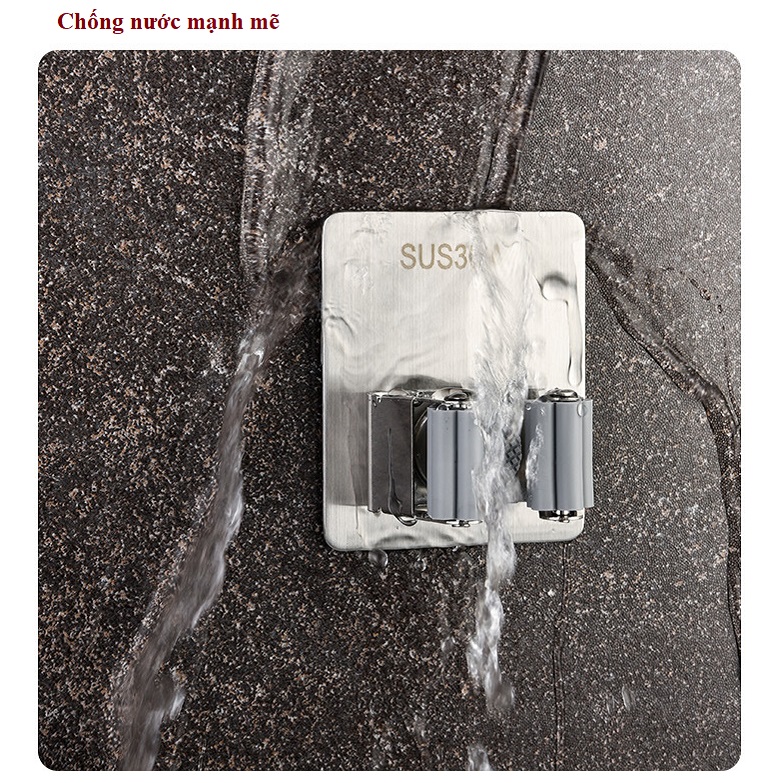 Bộ 2 Móc Treo Cây Lau Nhà Dán Tường Inox 304 - Giá Treo Chổi, Treo Ô Dù Cao Cấp Chống Nước Hoàn Toàn