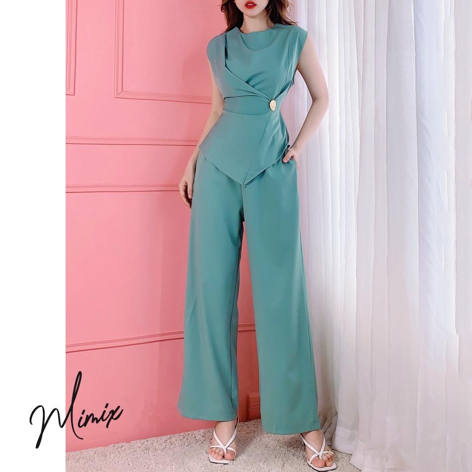 Set bộ rời trơn áo lụa cát đính tag và quần ống suông năng động MIMIX AR1185