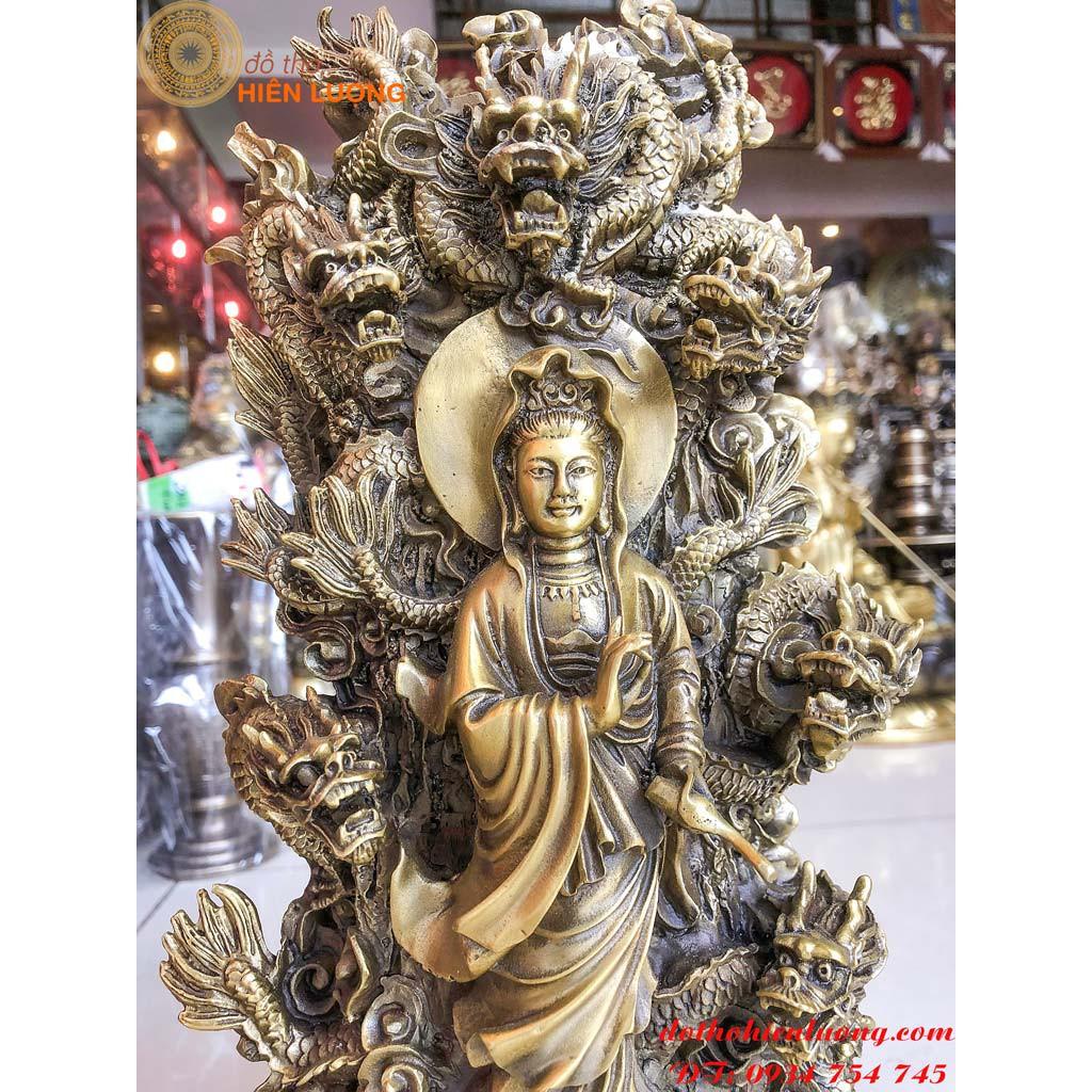 Tượng Phật Bà Cửu Long Bằng Đồng Cao 40cm