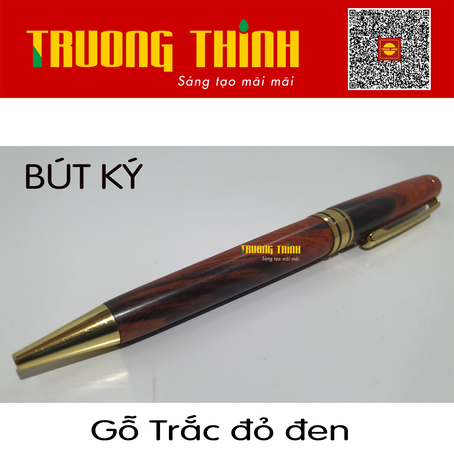 Bút Ký Gỗ Trắc Đỏ Đen Cao Cấp Chính Hãng Trường Thịnh Đẳng Cấp Doanh Nhân - Gắn Đồng Nguyên Khối . Loại Xoắn 15 cm