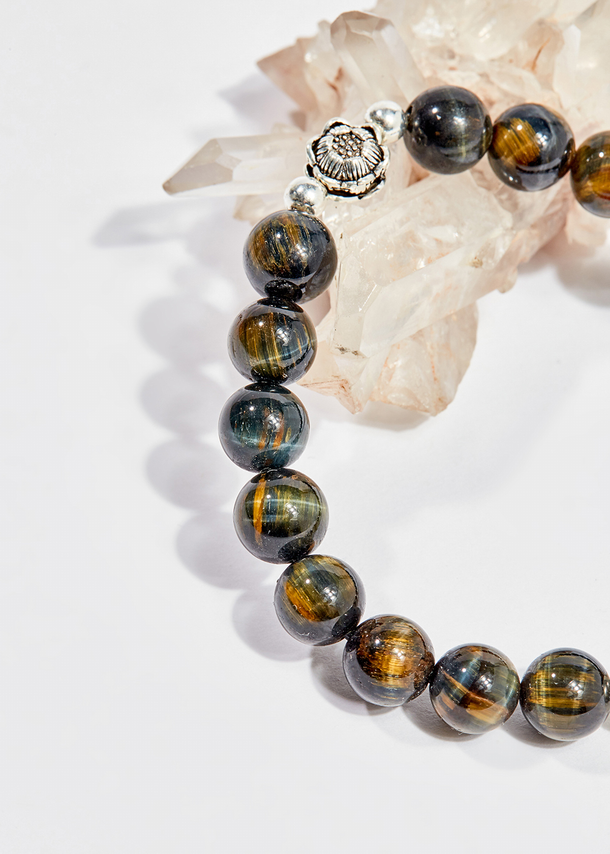 Vòng tay phong thủy nữ đá mắt hổ xanh đen charm bạc 8mm mênh thủy , mộc - Ngọc Quý Gemstones