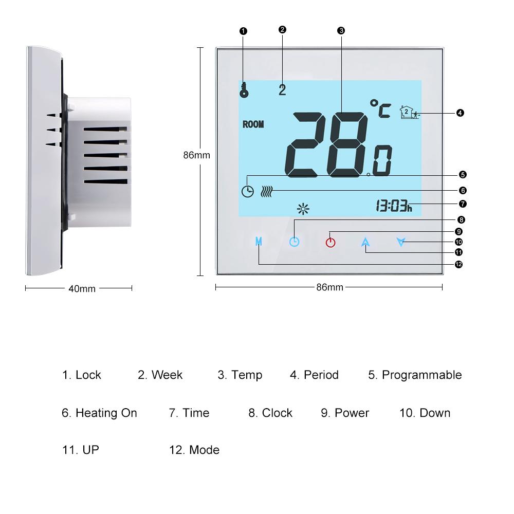 THP1000-WHPW Water Heating Thermostat Smart WiFi Digital Temperature Controller Tuya/SmartLife APP Control Backlit LCD Display Programmable Voice Control Compatible with Amazon Echo/Google Home/Tmall Genie/IFTTT 3A AC95-240V