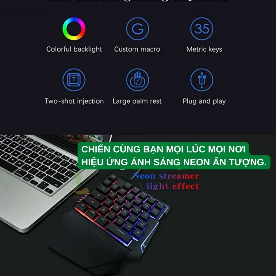 Combo bàn phím chuột một tay G7 và Chuột V2 - Phụ kiện gaming xịn xò tích hợp đèn LED RBG với 35 phím siêu nhạy