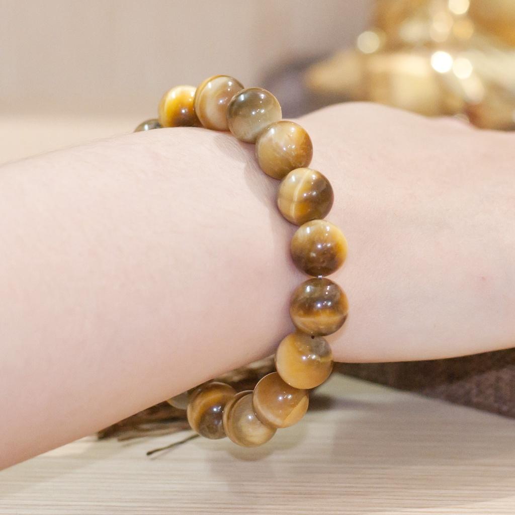 Vòng Đá Phong Thủy AROTI Đá Mắt Hổ Chất Đẹp Cao Cấp,Dây Xâu Bền Chắc Đem Lại May Mắn,Tài Lộc Màu Vàng-Hạt Vòng 12mm V68