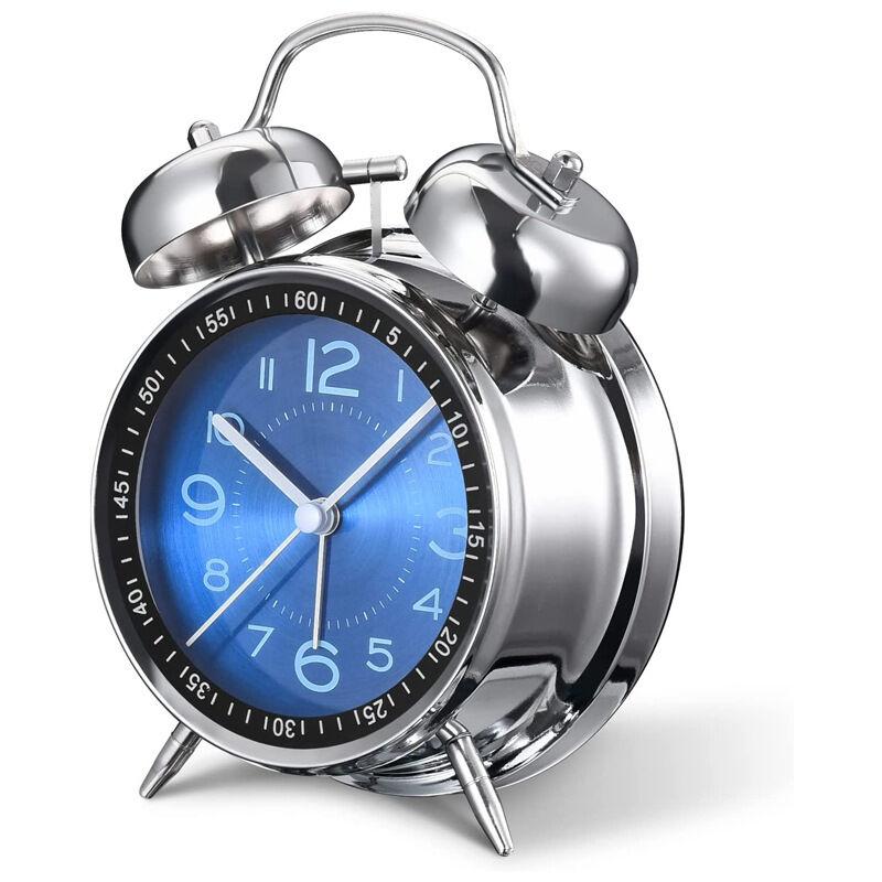Thức dậy ngủ nặng đối với người lớn, thạch anh retro - câm 4 inch mà không có CNTT - TAC, với đèn nền, đồng hồ báo thức đồng hồ đôi tương tự, bên phòng ngủ (màu xanh)