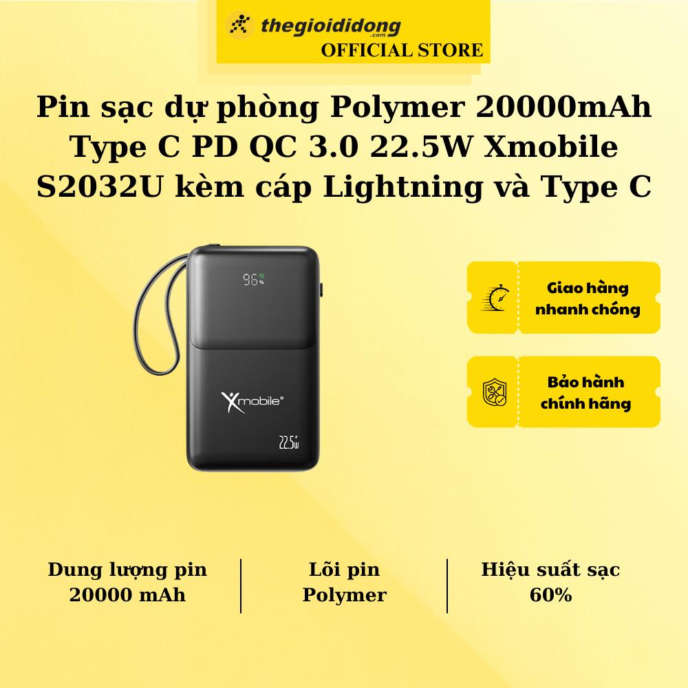 Pin sạc dự phòng Polymer 20000mAh Type C PD QC 3.0 22.5W Xmobile S2032U - Hàng chính hãng