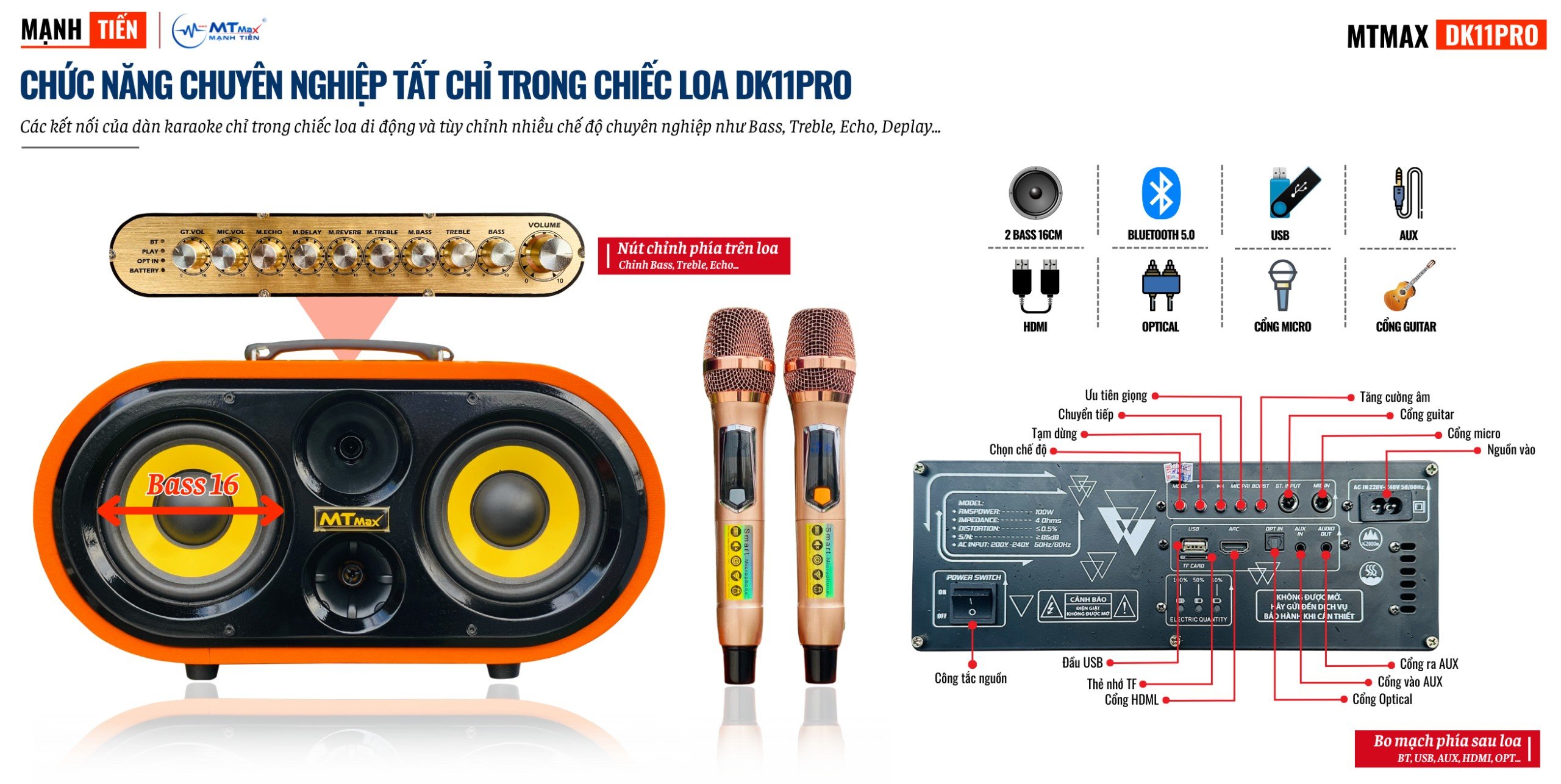 Loa Xách Tay Karaoke Chính Hãng MTMAX DK11Pro 3 Đường Tiếng 2 Bass 16 Công Suất Lớn Thiết Kế Hình Bầu Dục Đường Cong Mềm Mại hàng chính hãng