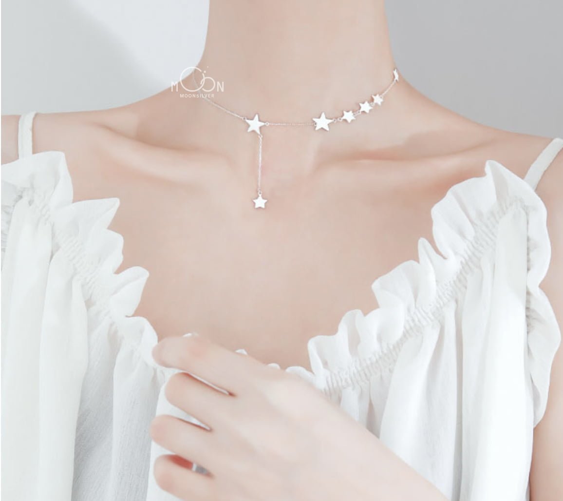 Choker bạc chuỗi ngôi sao cá tính