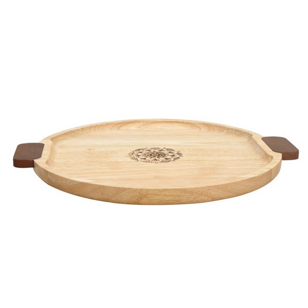 Khay Gỗ Hình Elip Cao Cấp Có Tay Cầm Đựng Đồ Ăn, Trang Trí Decore, Kích Thước 33 x 20 x 2 cm - Gỗ Cao Su Bền Đẹp Sang Trọng Cho Không Gian Bàn Ăn