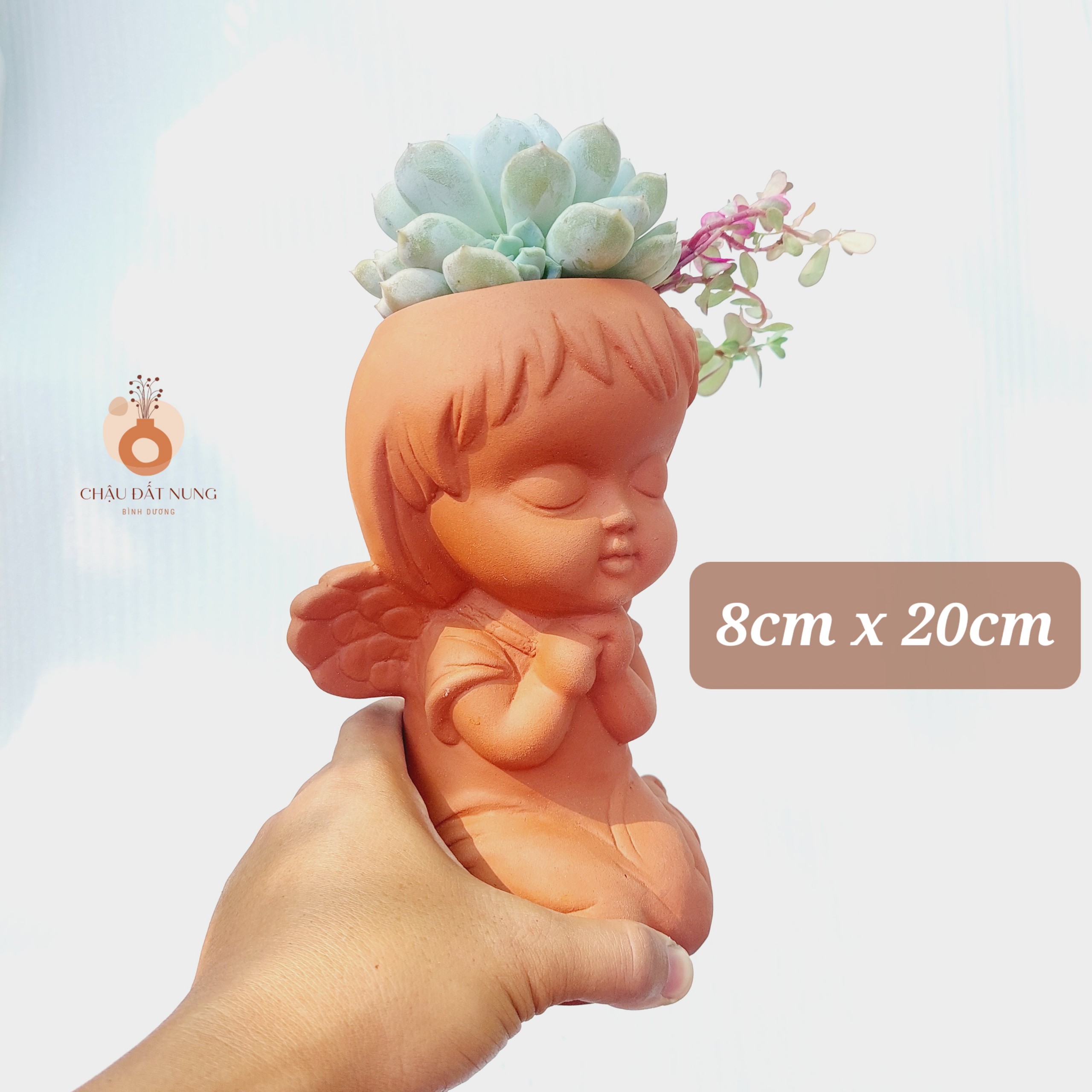 Chậu đất nung Bình Dương - Cô gái Marshal - miệng chậu 8cm, chiều cao 20cm