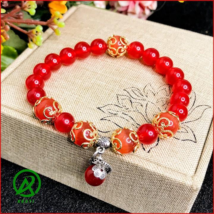 Vòng Tay Mệnh Thổ - Vòng tay Nữ Mã Não 8mm Đỏ Mix Đá Mắt Mèo 10mm V361-8