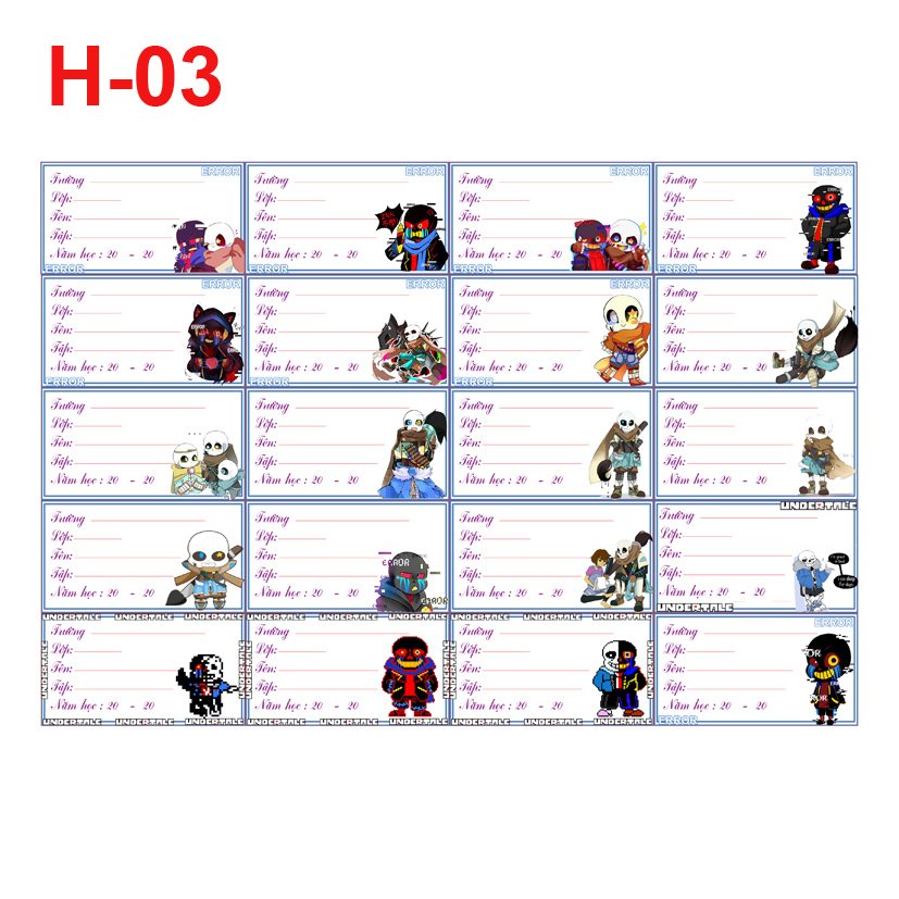 set 40 Nhãn vở Sans Undertale