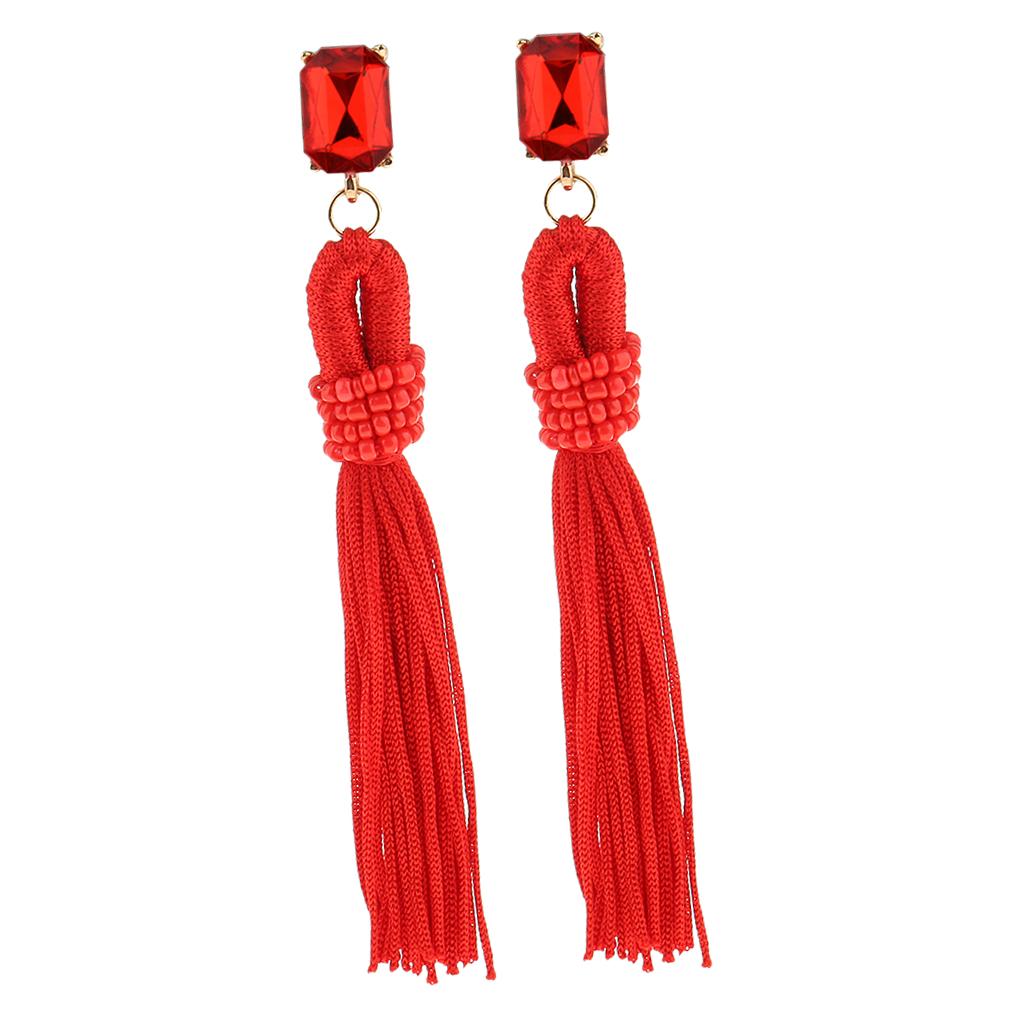 Long Tassel Earrings Red