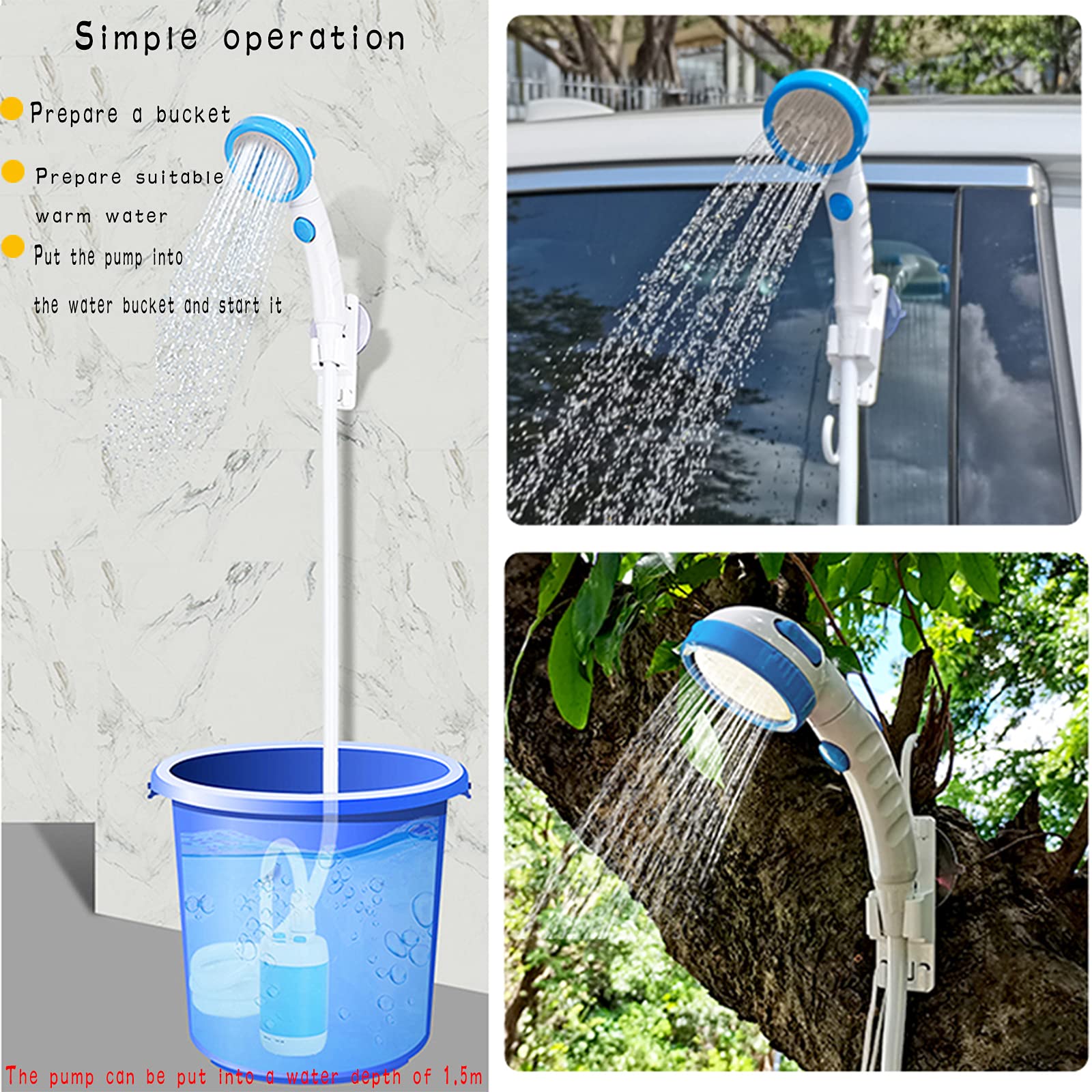 Tắm vòi hoa sen cắm trại ngoài trời có thể sạc Camping Shower Set Portable Outdoor