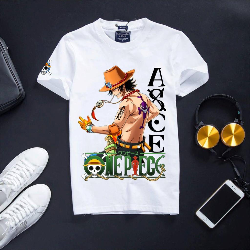 Áo One Piece cotton màu trắng cổ tròn cực hot - ACE chữ