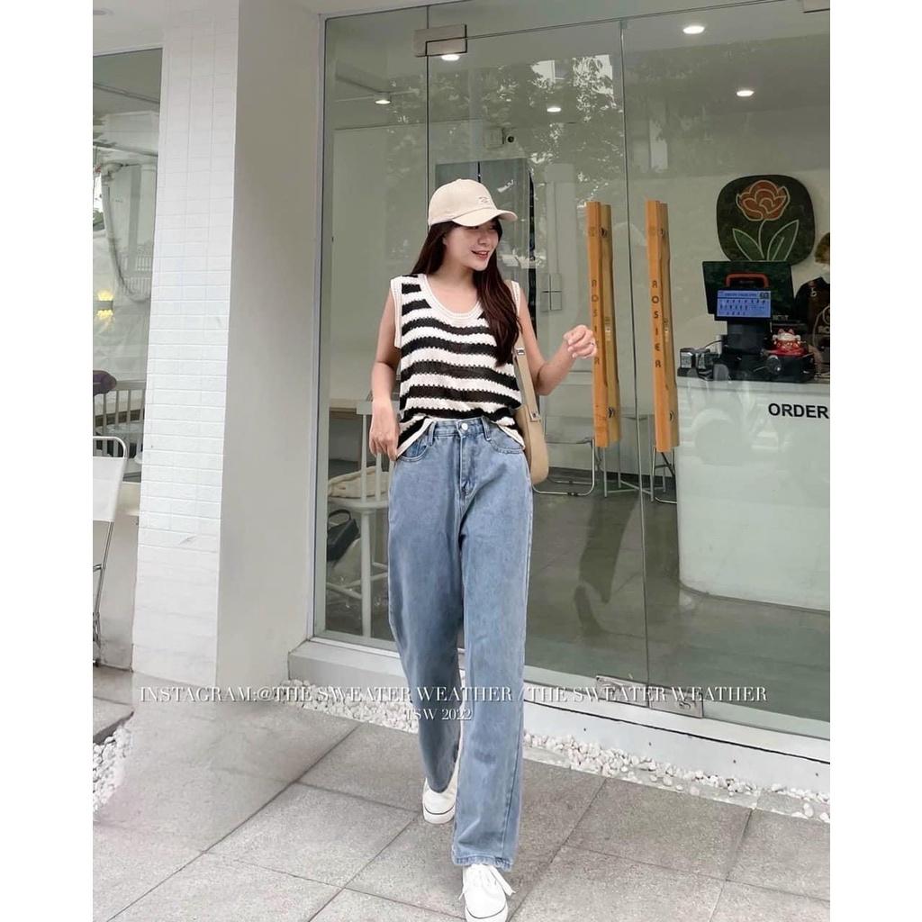 Áo len 3 lỗ kẻ ngang 4 màu kết hợp bra, quây cực chất mẫu hot nhất hè thu 2022 - Áo ba lỗ len móc hàng QC cao cấp