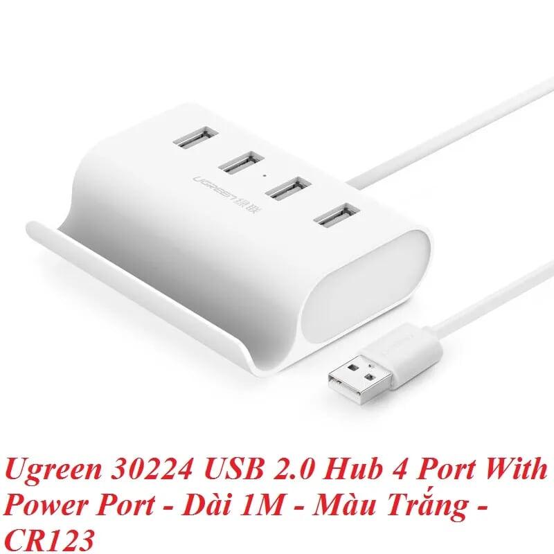 Ugreen UG30224CR123TK 1M Màu Trắng USB 2.0 Hub 4 Port With Power Port - HÀNG CHÍNH HÃNG