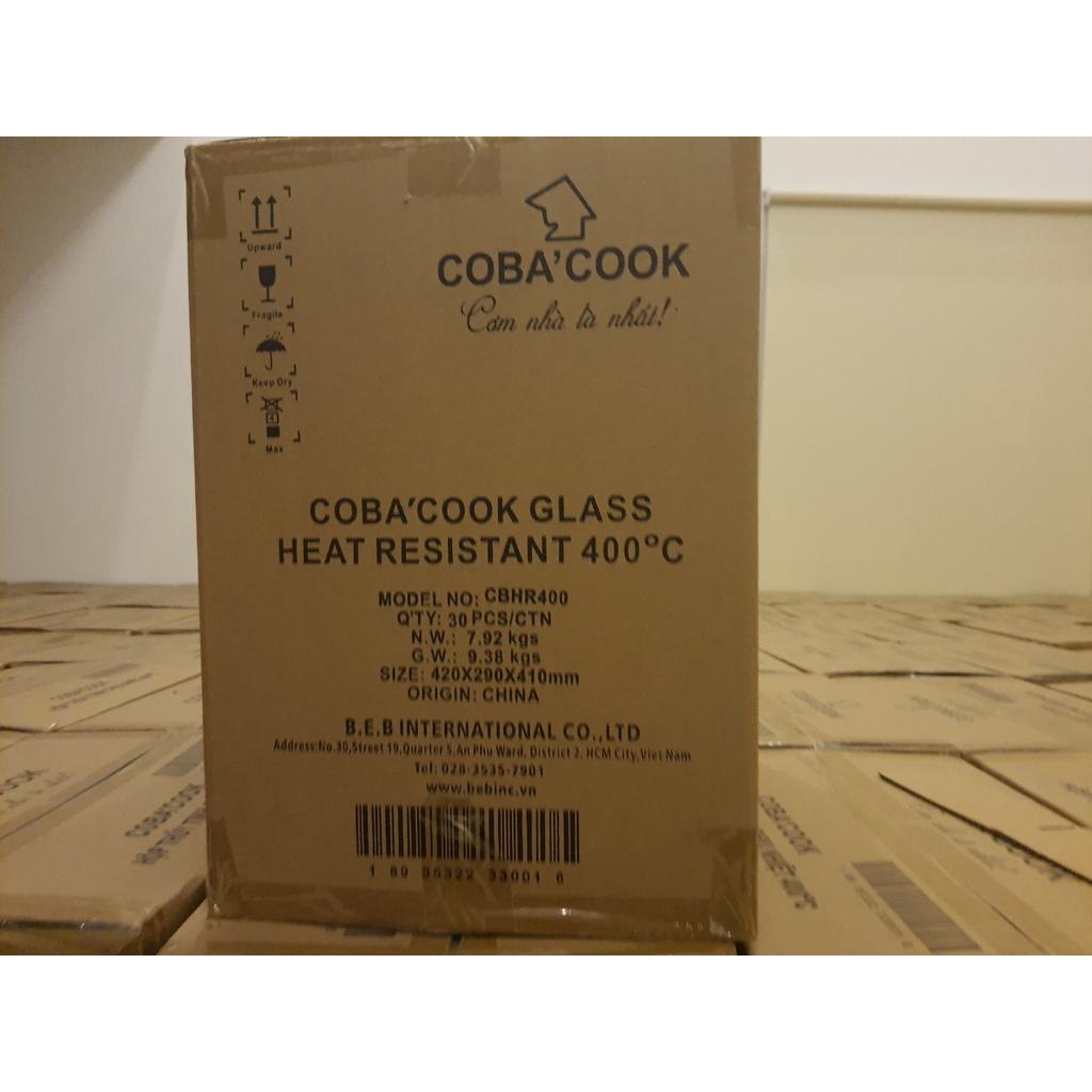 Bộ hộp cơm thủy tinh chịu nhiệt COBA'COCK 1 hộp tròn 400ml 2 hộp vuông 520ml và túi dài- CCR4S53BL