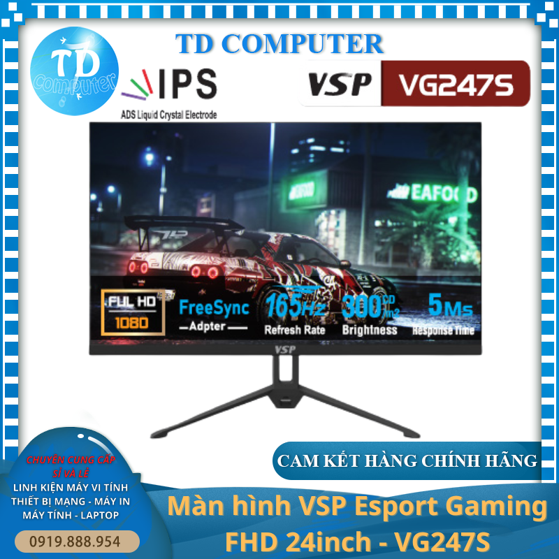 Màn hình vi tính VSP VG247S 24inch Gaming (23.8&quot; IPS Full HD 165Hz, HDMI+DisplayPort) - Hàng chính hãng TECH VISION phân phối