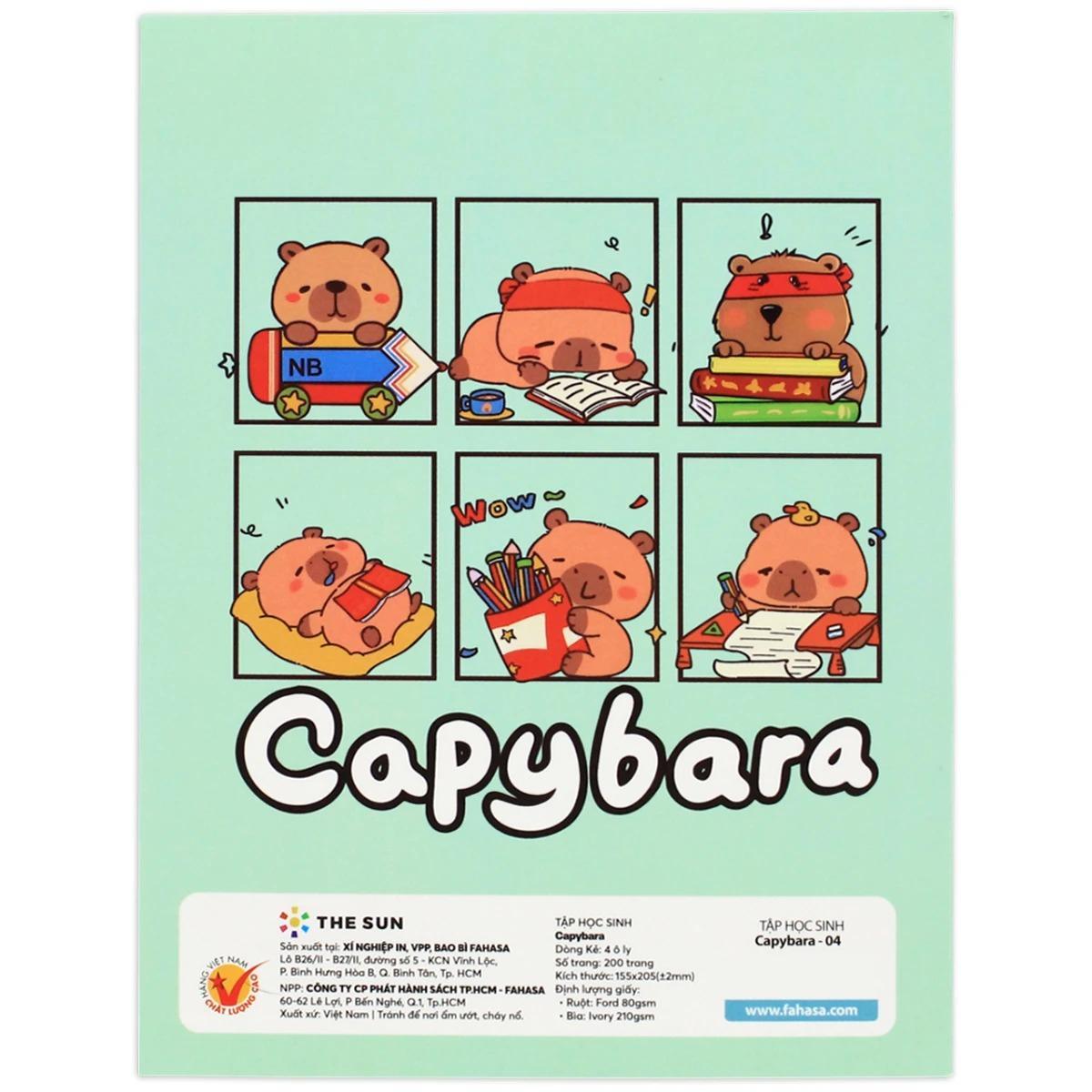 [MUA 5 TẶNG 1] Tập Học Sinh Capybara - 4 Ô Ly - 200 Trang 80gsm - The Sun - Mẫu 2