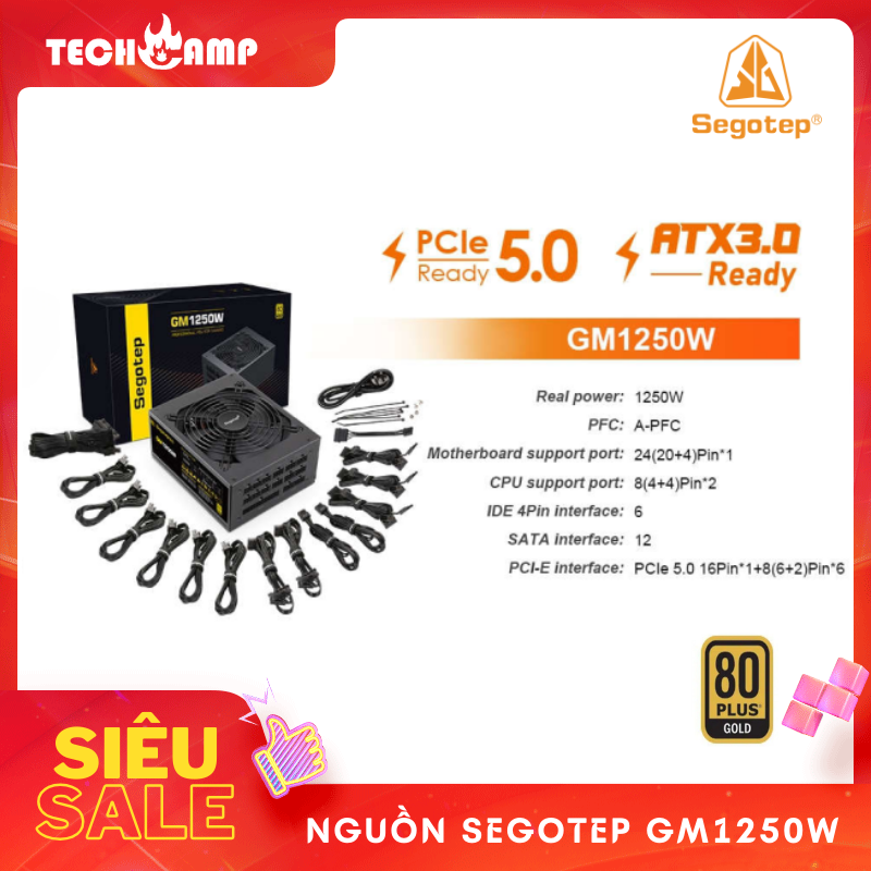 Nguồn SEGOTEP GM1250W 80 PLUS GOLD PCIE 5.0 ATX 3.0 - Hàng chính hãng