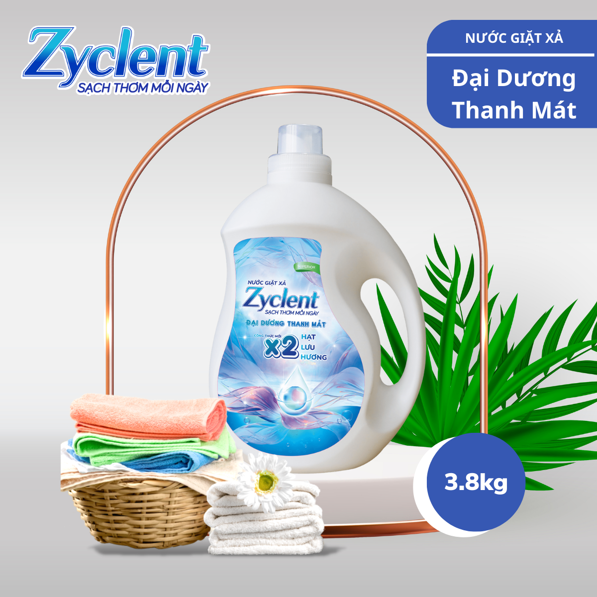 Thùng Nước Giặt Xả Zyclent Superior Hương Đại Dương Thanh Mát (3.8kg x 4 can)