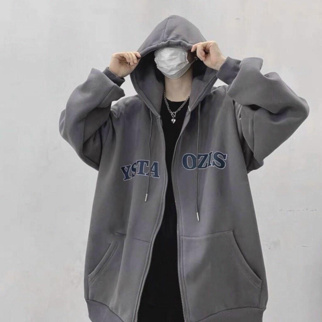 Áo khoác nỉ nam full ziper form rộng chất nỉ dày dặn 2 lớp in chữ OZIS, Áo Khoác Hoodie Nam Nữ Siêu Cute Có Dây Kéo ZIP -Chất Nỉ Ngoại UNisex