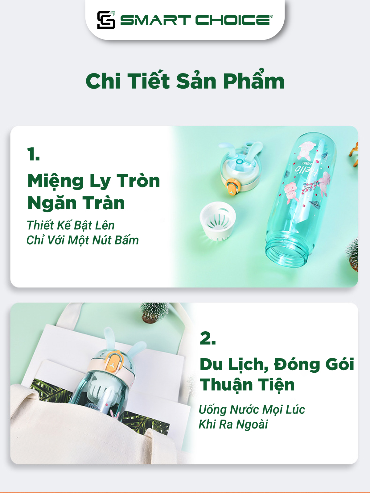 Bình Nước Con Thỏ SMARTCHOICE Trong Suốt 4 Màu Bằng Nhựa Cao Cấp SCG-PK087
