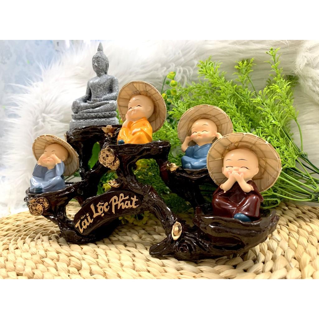 Set bộ tượng Bổn Sư Thích Ca cùng các Chú Tiểu Nón Len và Đế tượng