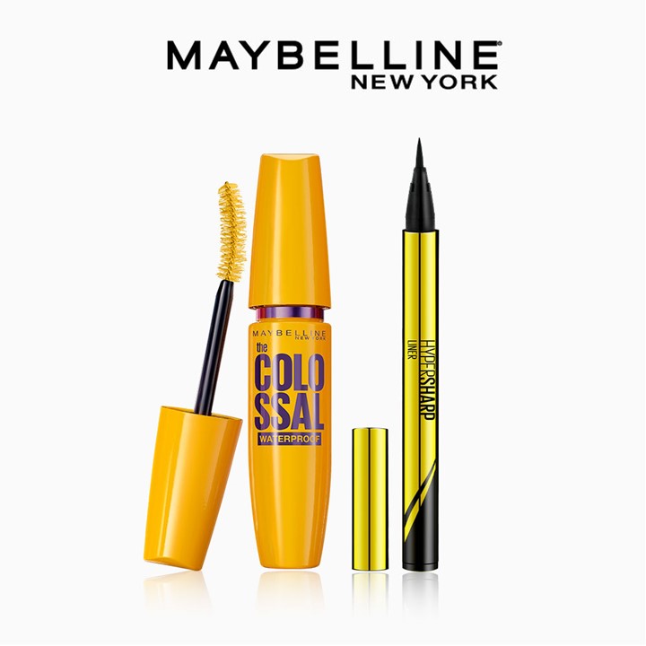 [Bộ trang điểm] Bộ đôi bút kẻ mắt nước siêu sắc mảnh + Mascara Dưỡng Mi Collagen Dày gấp 10 lần Colossal Maybelline New York