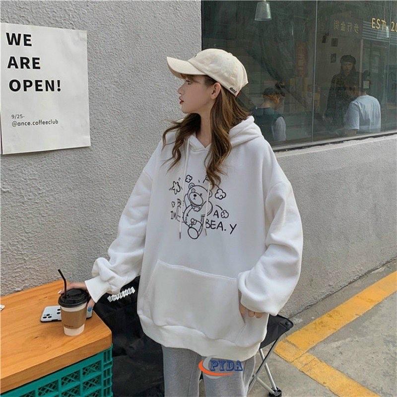 Áo Hoodie Nữ Form Rộng In Hình Gấu Freesize Nỉ Dày Mềm Mịn Dễ Thương SENAVA