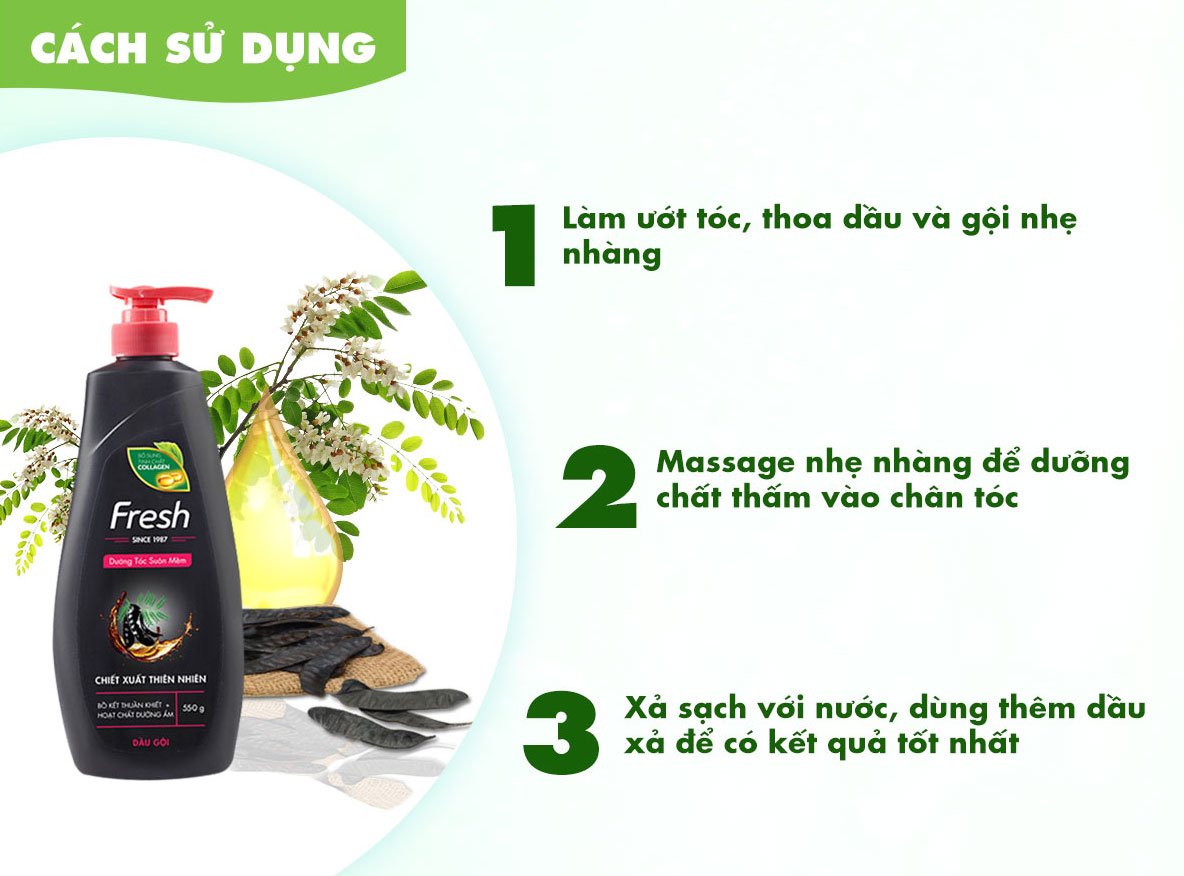 Bộ Đôi Gội 550g - Xả 170g Fresh Tinh Dầu Bồ Kết Bổ Sung Tinh Chất College &amp; Dưỡng Tóc Bồng Bềnh