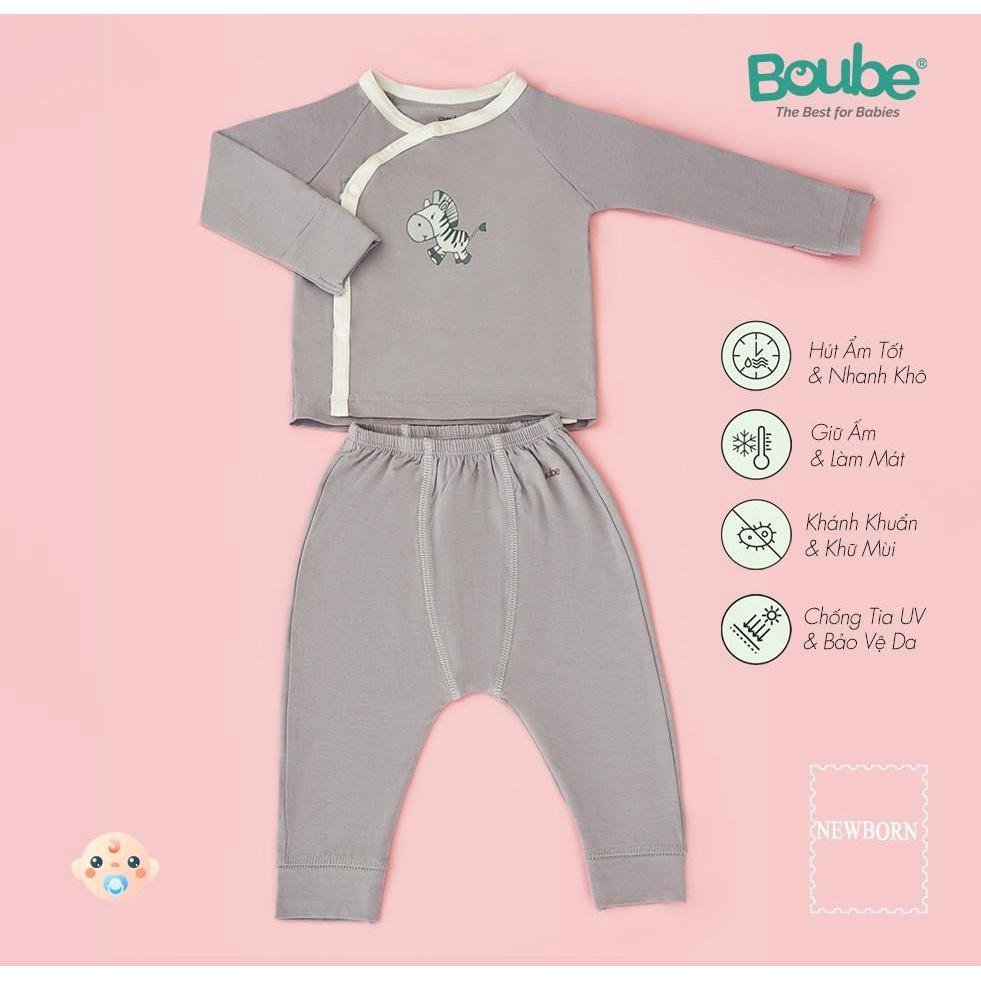 Bộ quần áo dài tay cúc bấm chéo nhiều màu cho em bé sơ sinh Boube, vải sợi tre Bamboo thông minh, thoải mái-Size newborn