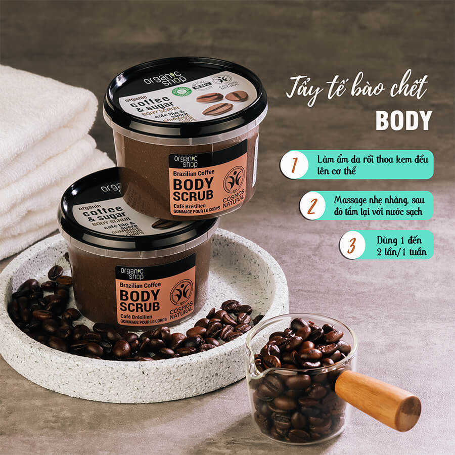 Tẩy Tế Bào Chết Toàn Thân Organic Shop Organic Brazilian Coffee &amp; Sugar Body Scrub 250ml - Hương Cà Phê( không xuất hóa đơn đỏ)