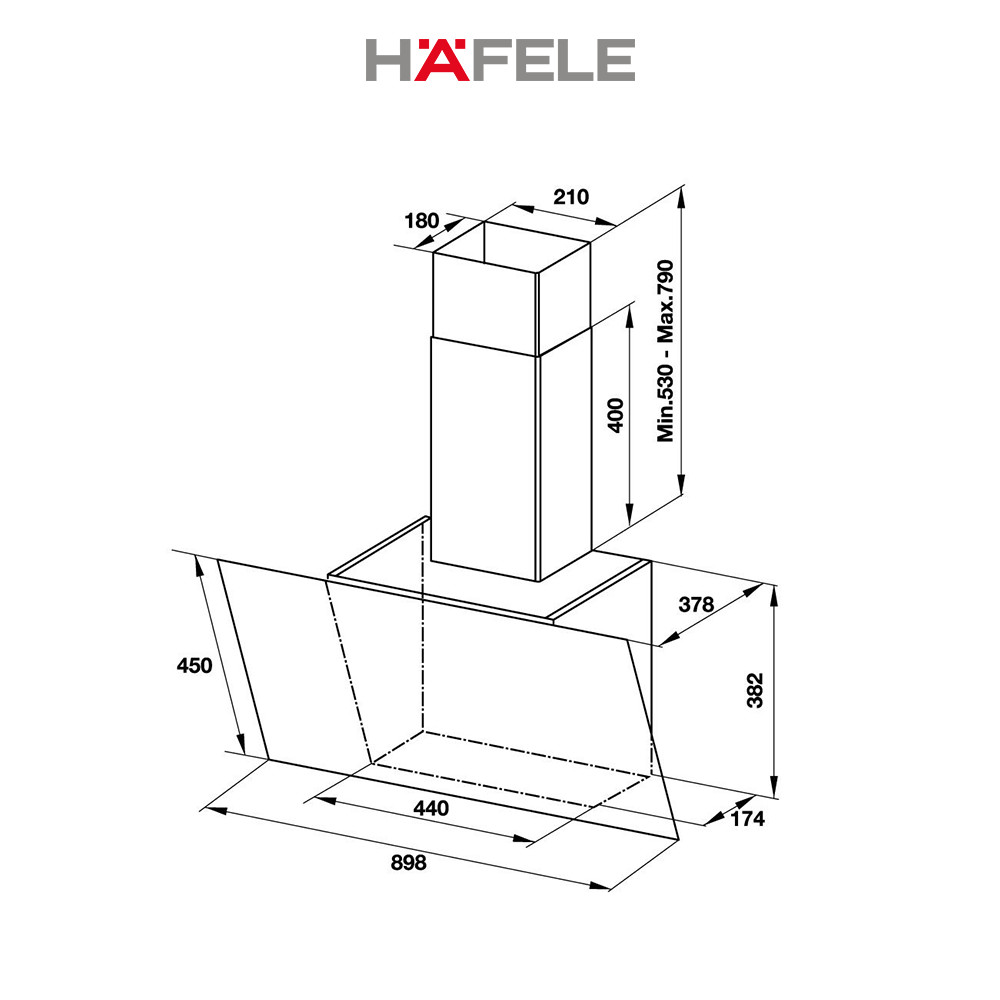 Máy Hút Mùi Treo Tường Hafele HH-WVG90C (90cm) - 533.89.013 Xuất Xứ Châu Âu Kèm Than Hoạt Tính (Hàng chính hãng)