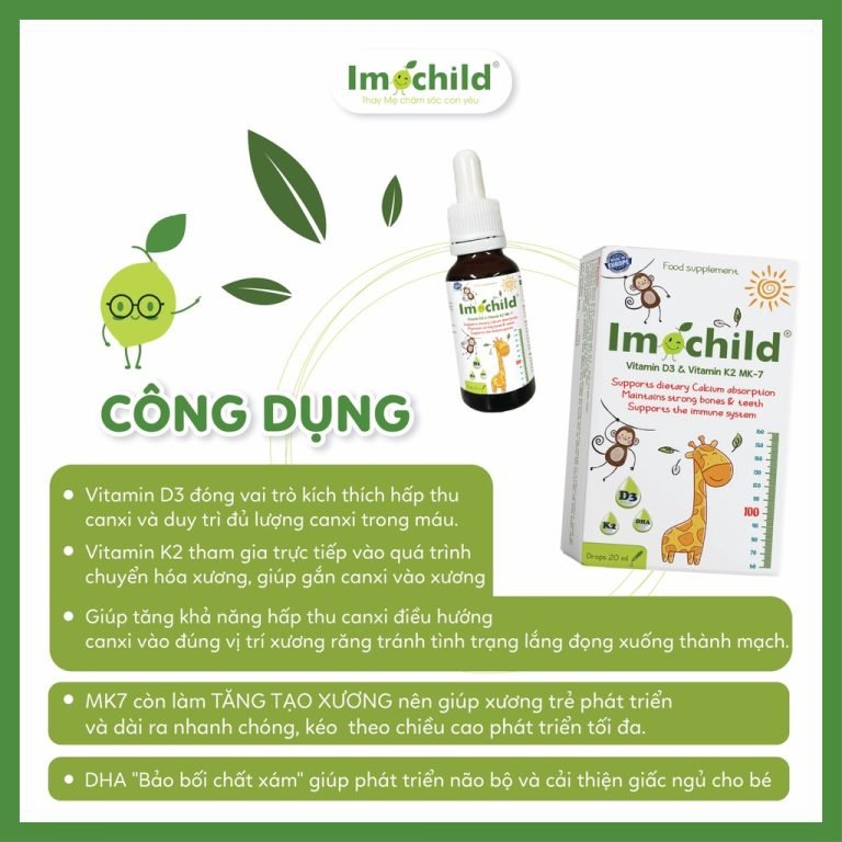 [TPBVSK] IMOCHILD D3K2 MK7 + DHA – Tăng cường phát triển chiều cao và trí não cho trẻ (Lọ nhỏ giọt 20 ml)