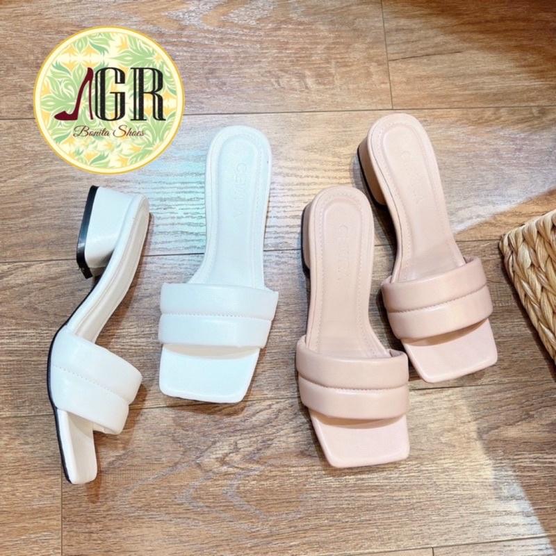 Guốc bản phồng viền giữa gót vuông xéo 3 cm