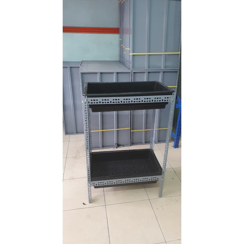 Kệ sắt V đa năng trồng cây trồng rau thông minh 2 tầng dùng cho khay nhựa trồng rau sạch 65x42cm, 68x43cm