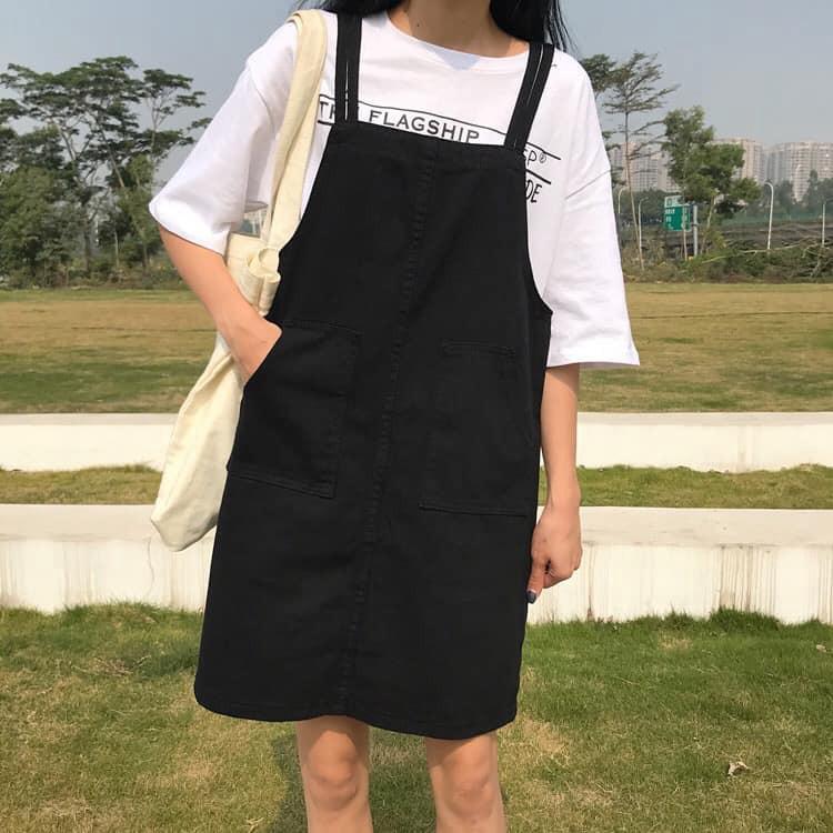 Váy yếm kaki 2 túi style Hàn Quốc dễ thương
