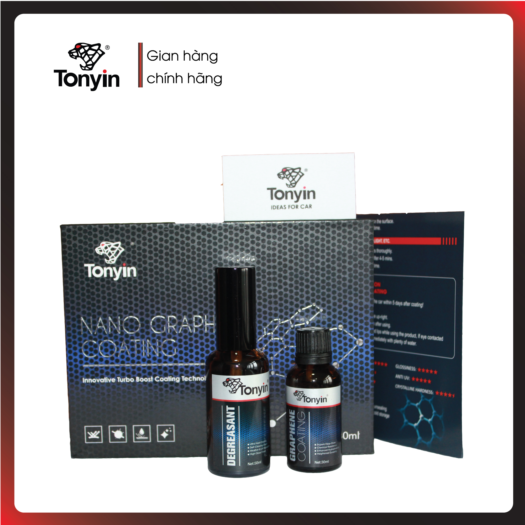 Bộ sản phẩm Ceramic Graphene Coating Tonyin TC02C 30ml/50ml cho sơn xe siêu cứng và hiệu ứng kháng nước tuyệt vời