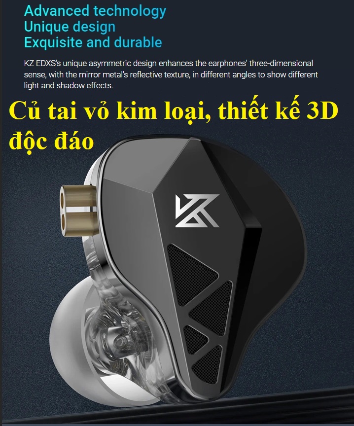 Tai nghe nhét tai giắc 3.5 tích hợp mic đàm thoại củ tai 3D Kz EDXS _ Hàng chính hãng