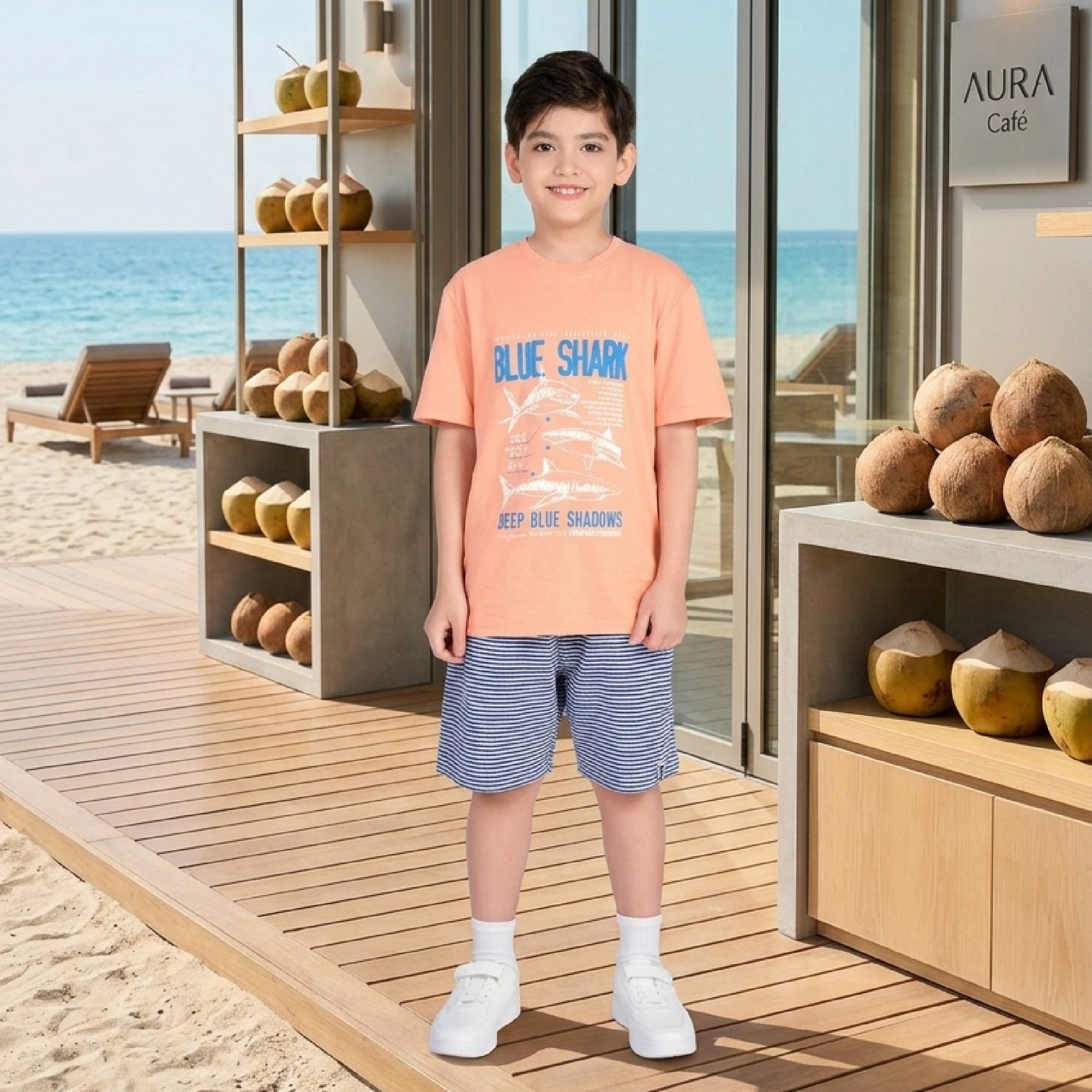 Bộ đồ bé trai ngắn tay Bigfox Miss Meow size đại mùa hè mặc nhà vải cotton cho trẻ em 3-11 tuổi 35kg