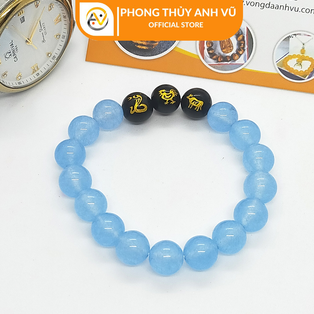 Vòng tay 12 con giáp tam hợp tỵ dậu sửu đã khai quang - chất liệu mã não xanh tự nhiên - size 8 10ly - may mắn tài lộc - Vòng Tam Hợp Anh Vũ