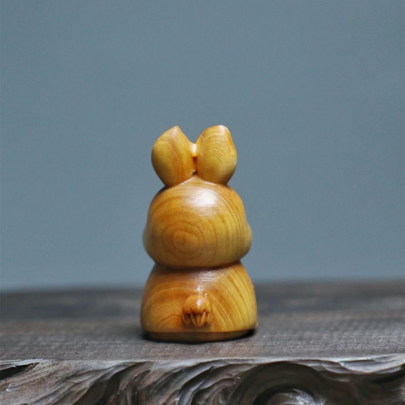 Wood Carving Rabbit Statue Crafts DIY Collectibles Desktop Ornament Miniature Figurine Sculpture for Bookshelf Desktop Living Room