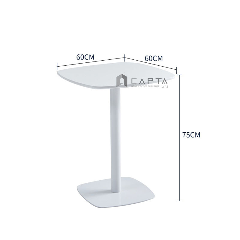 Bàn tiếp khách mặt vuông bo cạnh 60 cm TE1544-06W Nội thất Capta Bàn cafe chân trụ nhỏ gọn để trưng bày, trang trí sản phẩm cho cửa hàng showroom