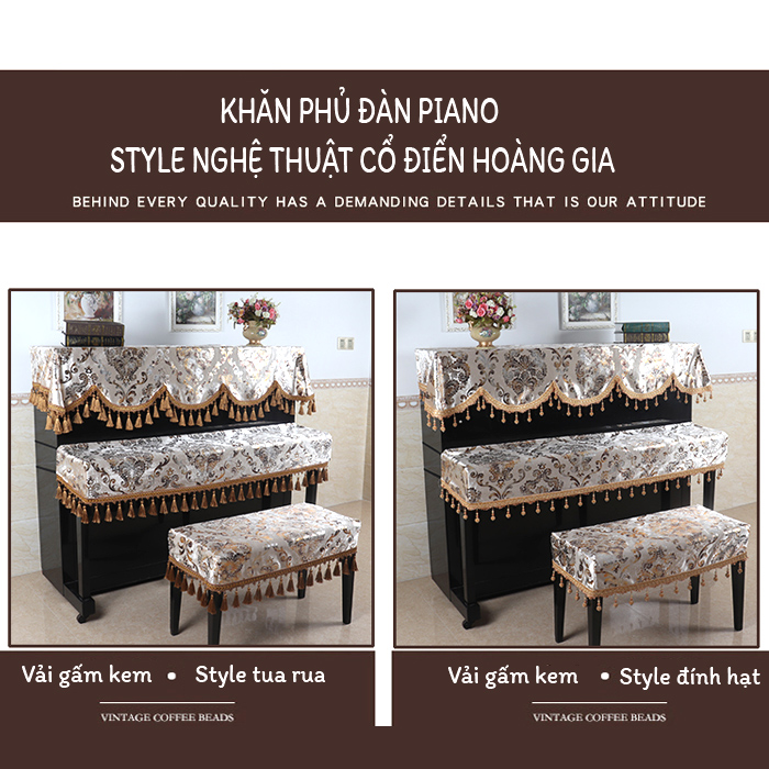 Khăn phủ đàn PIANO tam khúc THIẾT KẾ vải gấm HOÀNG GIA cao cấp