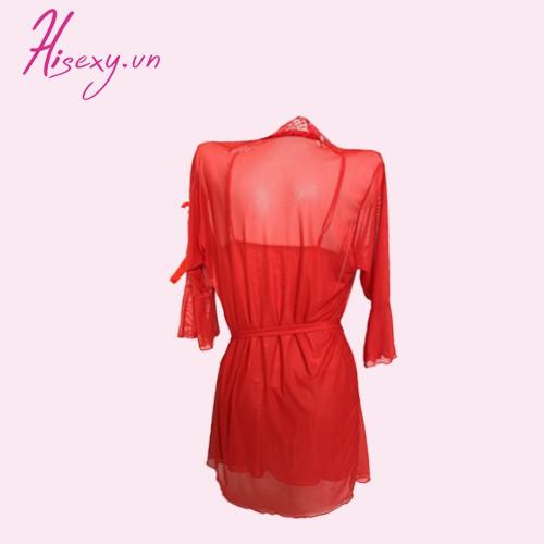  HISEXY Set Áo Khoác, Đầm Ngủ Ren Voan Lưới Có Quần Chip Mặc Nhà